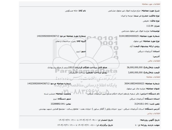 مزایده، مزایده اموال غیر منقول مشاعی