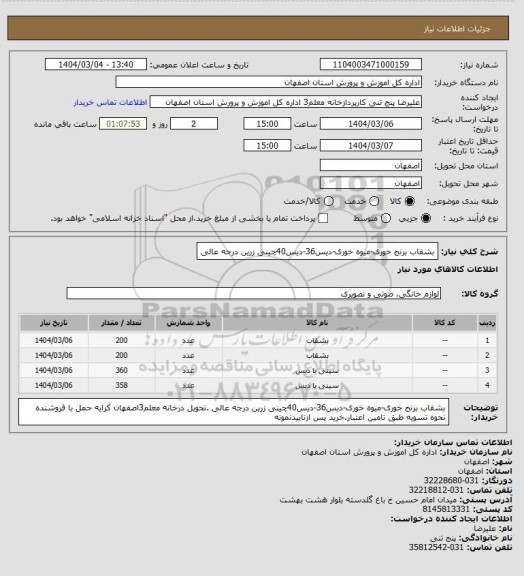 استعلام بشقاب برنج خوری-میوه خوری-دیس36-دیس40چینی زرین درجه عالی