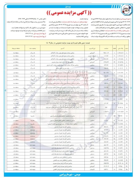 مزایده فروش 35 قطعه از اراضی