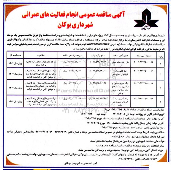 مناقصه بتن ریزی معابر سطح شهر.....