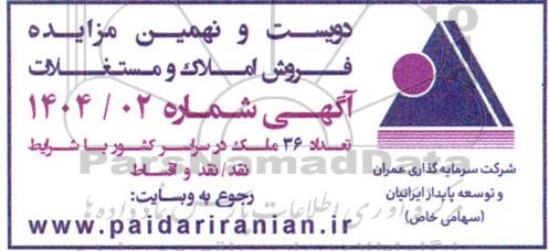 دویست و نهمین مزایده فروش املاک و مستغلات 