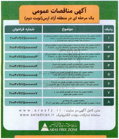 مناقصه عمومی یک مرحله ای خدمات عمومی ،رفت و روب، تنظیف رسیدگی.... نوبت دوم 