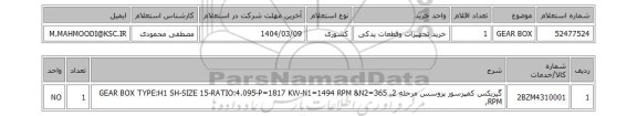 استعلام GEAR BOX
