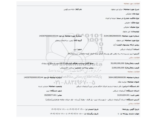 مزایده، غیر منقول