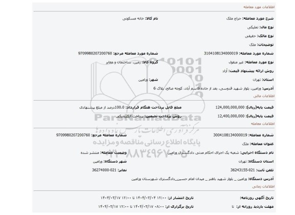 مزایده، ملک