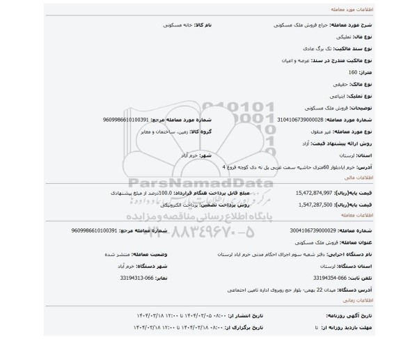 مزایده، فروش ملک مسکونی