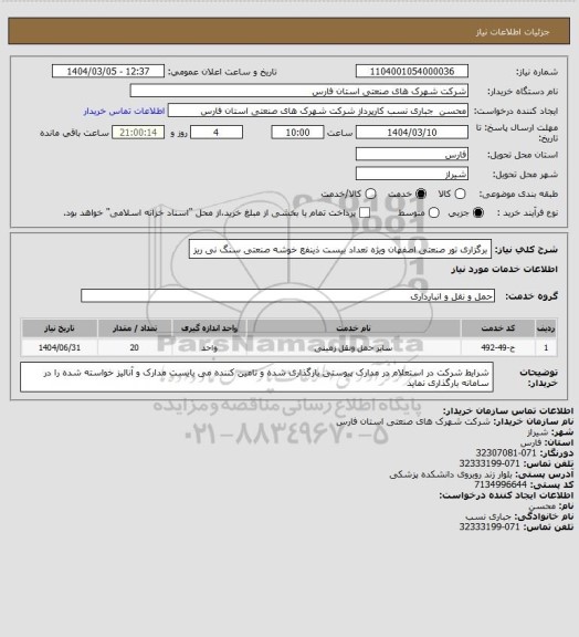 استعلام برگزاری تور صنعتی اصفهان ویژه تعداد بیست ذینفع خوشه صنعتی سنگ نی ریز