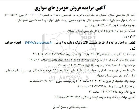 مزایده فروش خودروهای سواری