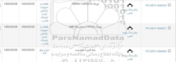 استعلام اورینگ nbr90 1.60*3/10 و...
