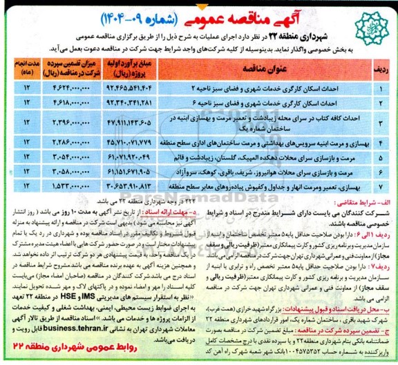 مناقصه احداث اسکان کارگری خدمات شهری و ....