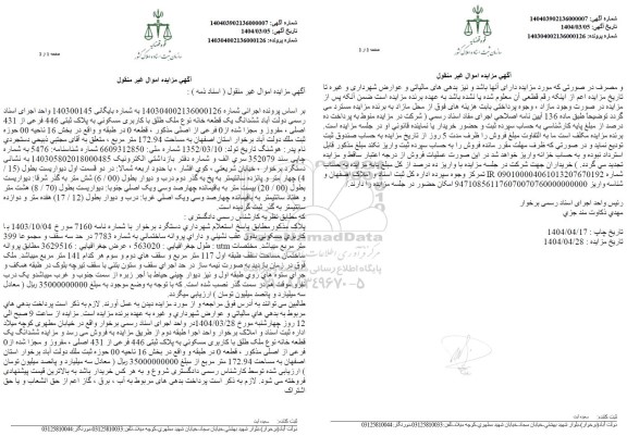 مزایده ششدانگ یک قطعه خانه با کاربری مسکونی به پلاک ثبتی 446 فرعی از 431 اصلی