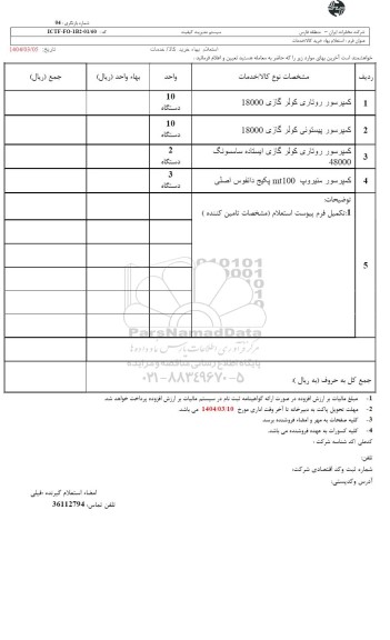 استعلام کمپرسور روتاری کولر گازی 18000...