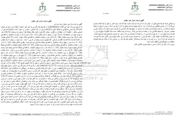 مزایده ششدانگ آپارتمان مسکونی به پلاک ثبتی 26251 فرعی از 33