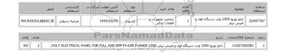 استعلام تابلو توزیع 1000 ولت دستگاه فول و امپتی تیپلر