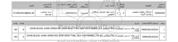 استعلام ابزارآلات ولوازم عمومی واندازه گیری