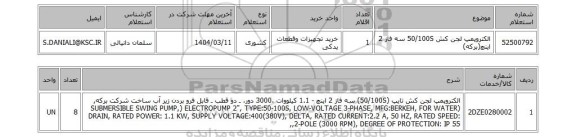 استعلام الکتروپمپ لجن کش 50/100S سه فاز 2 اینچ(برکه)