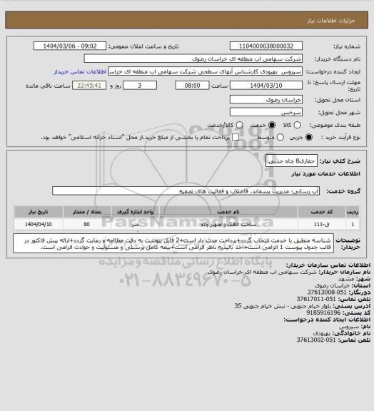 استعلام حفاری8 چاه جذبی