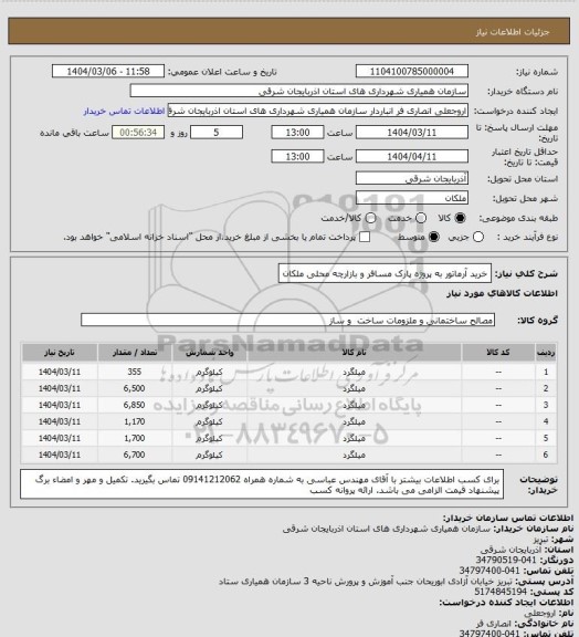 استعلام خرید آرماتور به پروژه پارک مسافر و بازارچه محلی ملکان