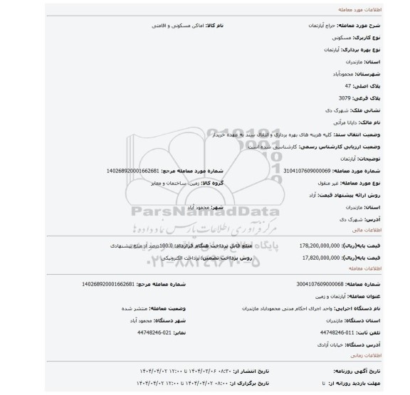 مزایده، آپارتمان