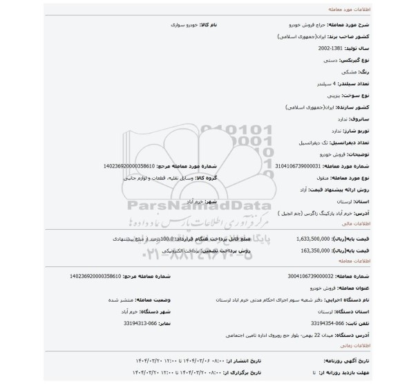 مزایده، فروش خودرو
