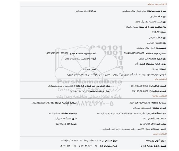 مزایده، فروش ملک مسکونی