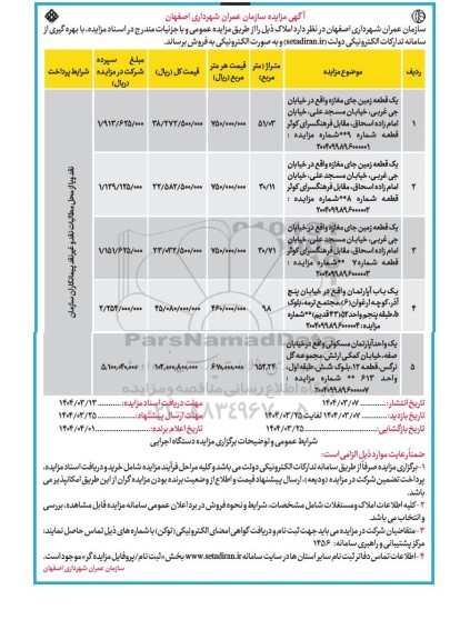 مزایده فروش املاک با مسکونی و مغازه 