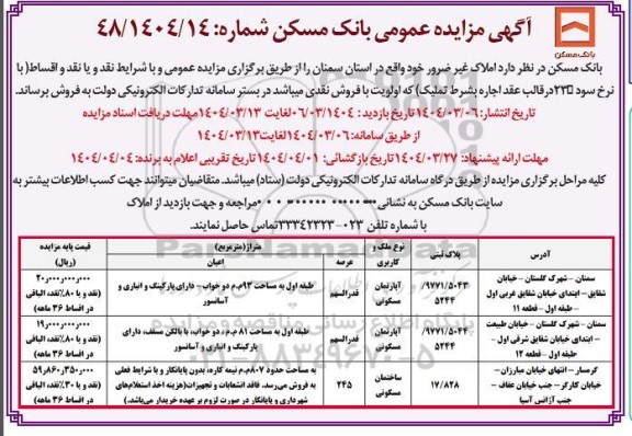 مزایده عمومی مزایده املاک غیرضرور