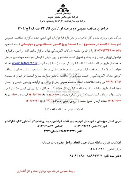 فراخوان مناقصه خرید 6 قلم در مجموع 3000 عدد پروژکتور استادیومی و خیابانی