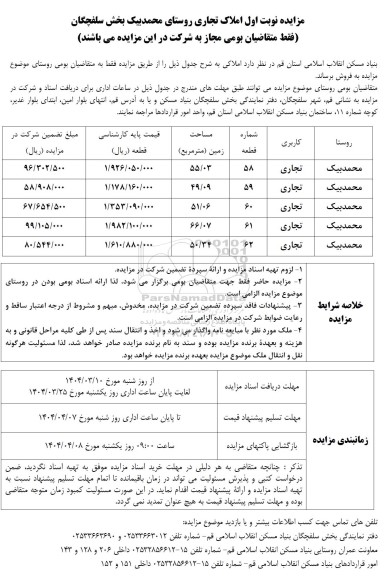 مزایده فروش املاک تجاری روستا