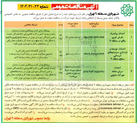 مناقصه احداث پیاده راه تفرش غربی ...