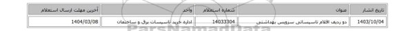 دو ردیف اقلام تاسیساتی سرویس بهداشتی