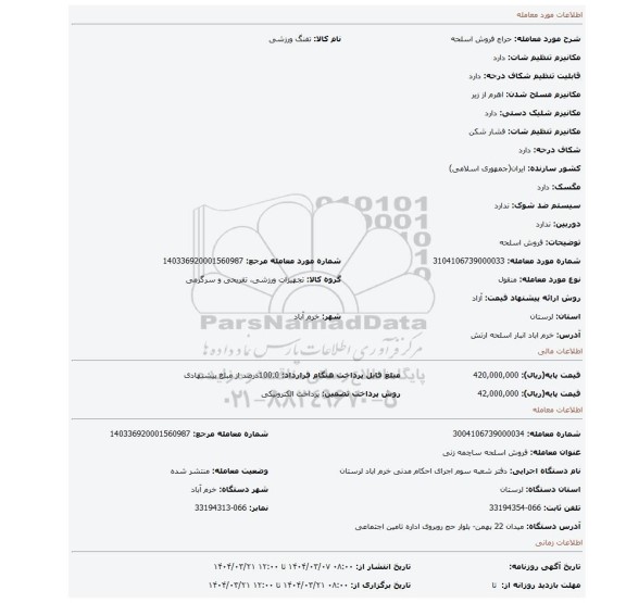 مزایده، فروش اسلحه