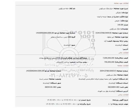 مزایده، ملک مسکونی