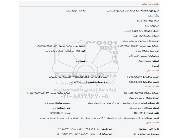 مزایده، مزایده اموال غیر منقول مشاعی
