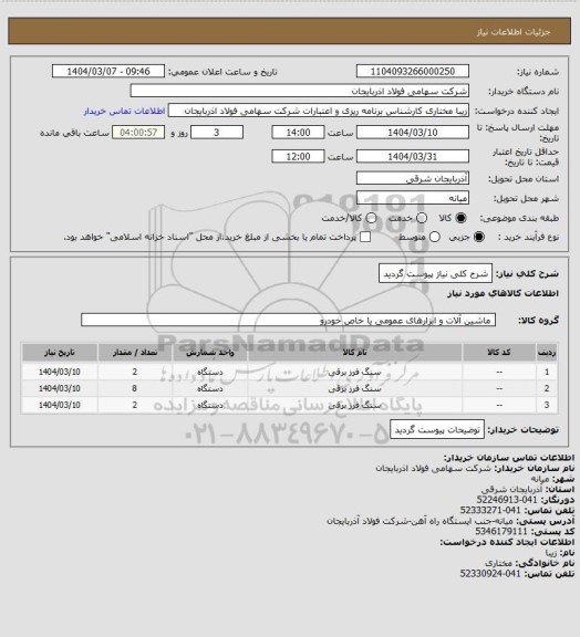 استعلام شرح کلی نیاز پیوست گردید