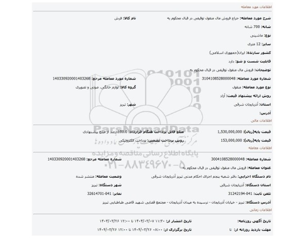 مزایده، فروش مال منقول توقیفی در قبال محکوم به