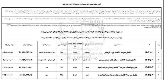 مناقصه تکمیل مدرسه ... 