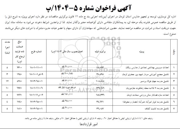 فراخوان مناقصه احداث سرویس بهداشتی ....