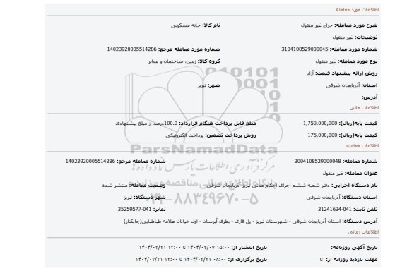 مزایده، غیر منقول