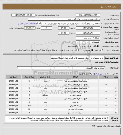 استعلام خرید تجهیزات ابزاردقیق سیستم های کنترل طبق استعلام پیوست