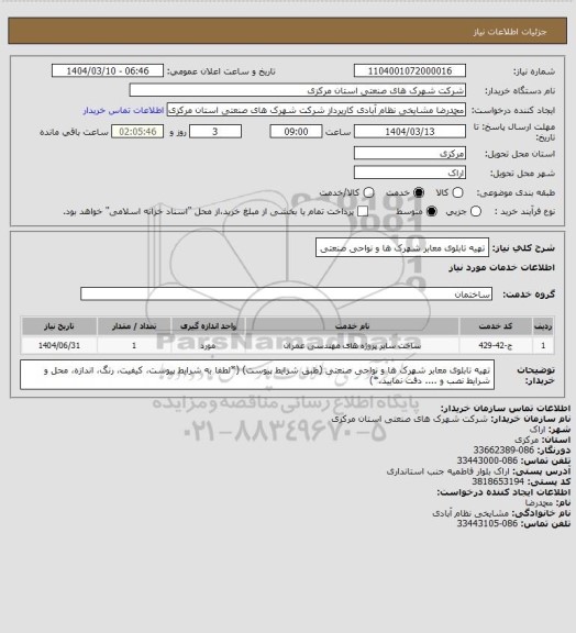 استعلام تهیه تابلوی معابر شهرک ها و نواحی صنعتی