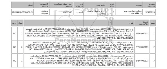 استعلام spare parts-gearbox type:ASR413