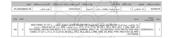 استعلام رله  حفاظتی
