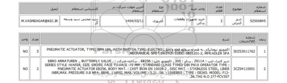 استعلام شیر کنترلی