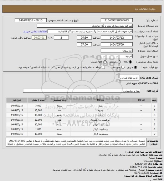 استعلام خرید مواد غذایی