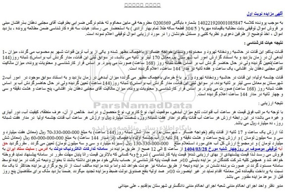 مزایده یک ساعت و 17 ثانیه از قنات پاکم (خواجه عسکر - شهرستان بم) در مدار شش شبانه روز(144 ساعت)