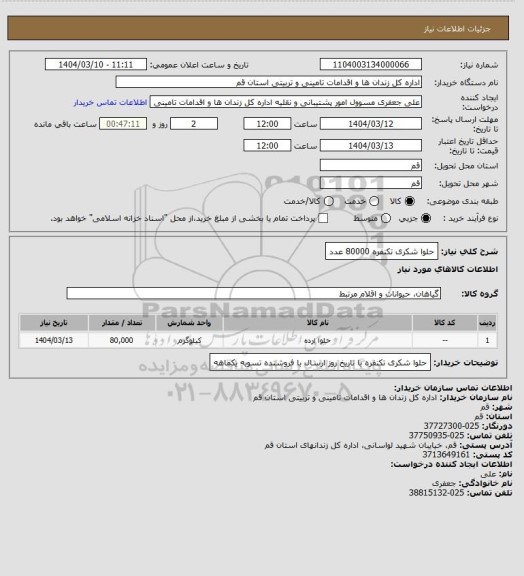 استعلام حلوا شکری تکنفره 80000 عدد