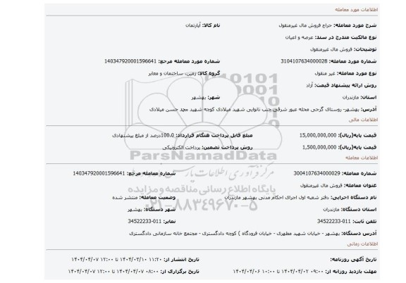 مزایده، فروش مال غیرمنقول