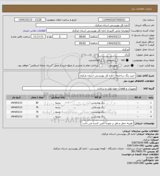 استعلام خرید رنگ ساختمان اداره کل بهزیستی استان مرکزی