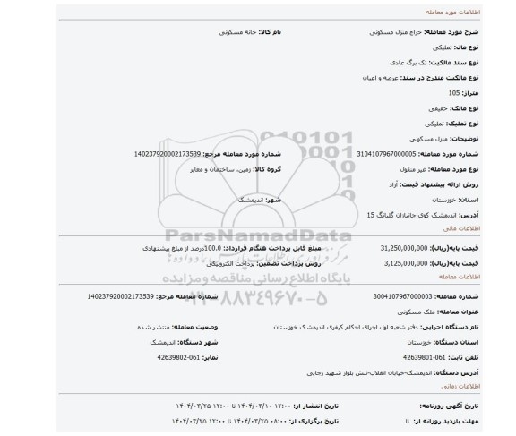 مزایده، منزل مسکونی